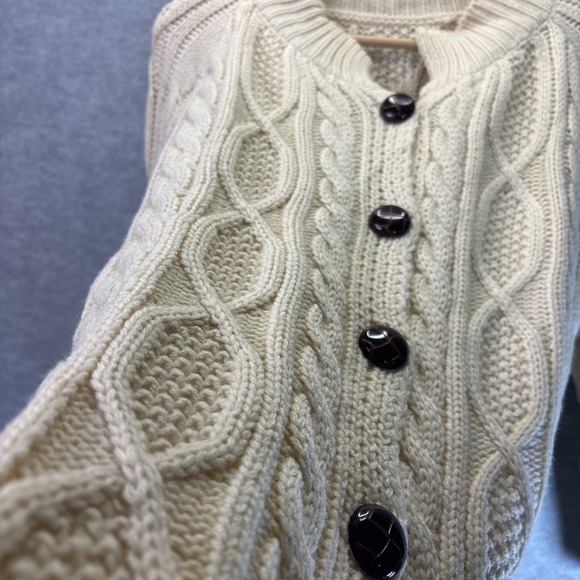Chunky Cable Knit Fisherman Cardigan Sweater Big Buttons Soft Tunic Oversized OS - Picture 5 of 12